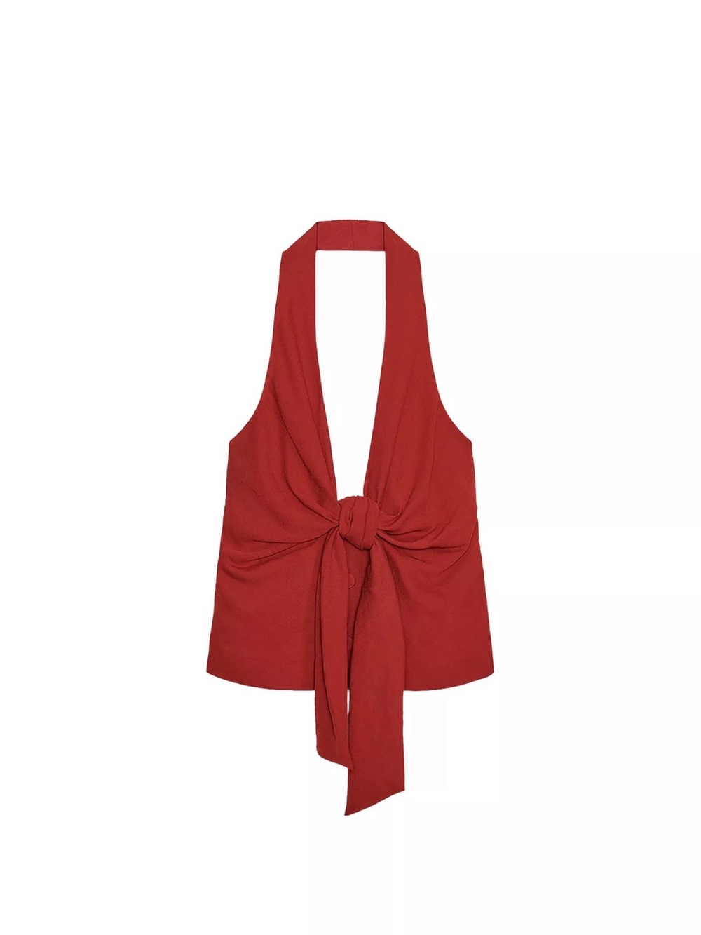 Zara Red Backless Tie-Front Halter Top